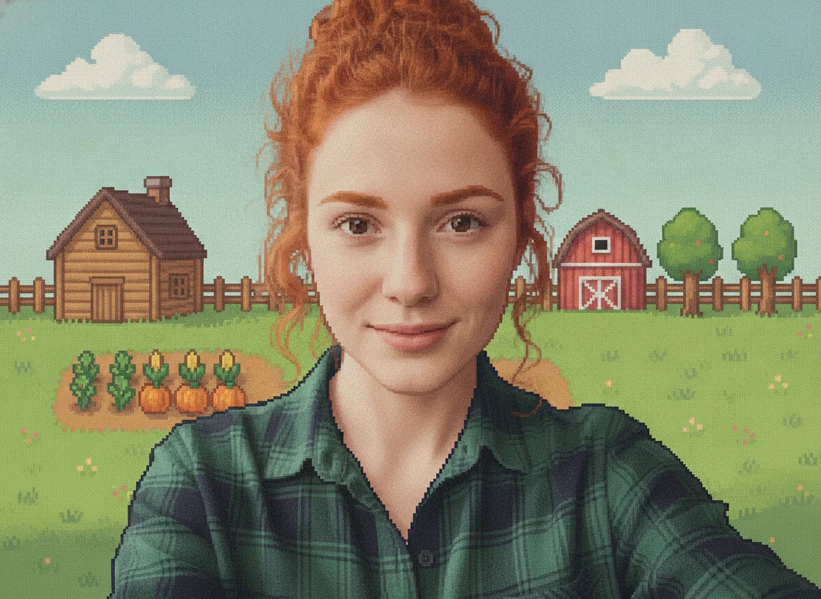 Pixel art portrait after the Stardew Valley character creator — Cafe selfie to pixel portrait demo