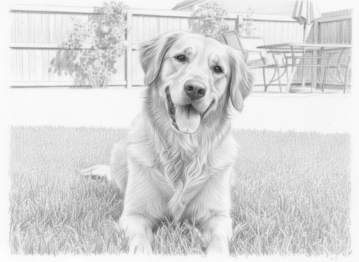 After: sketched drawing — Pet photo to pencil sketch