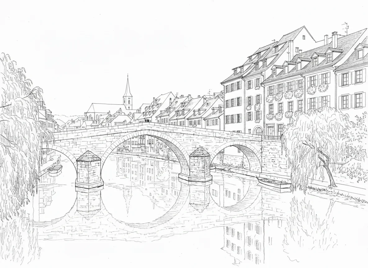 After: sketched drawing — Landscape to ink line drawing